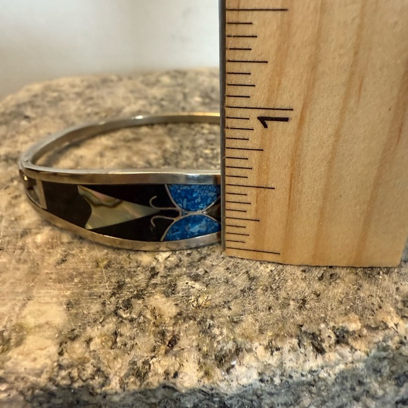 Silver Mother of Pearl with Black and Blue Inlay Bracelet - Picture 6 of 12